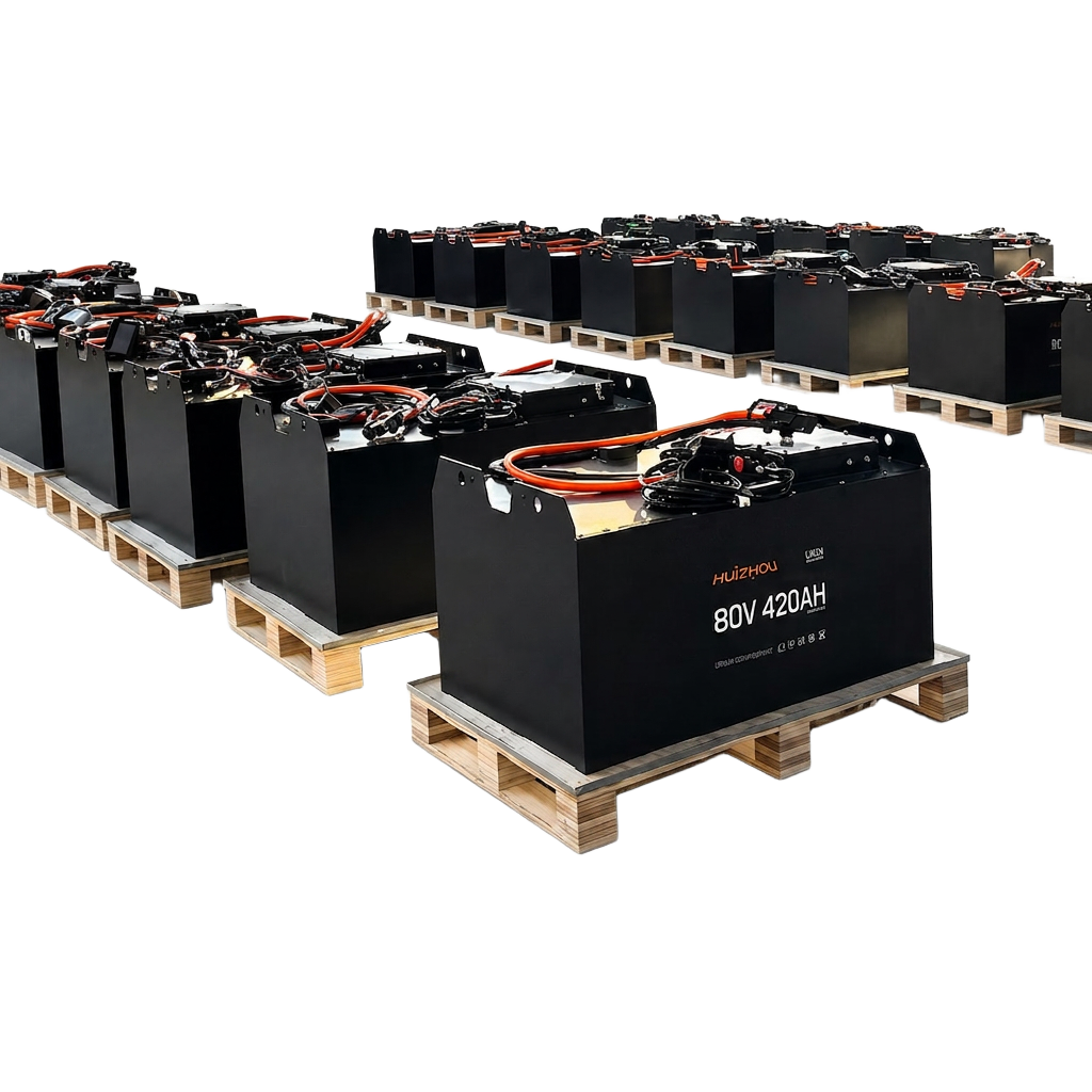 Frota de baterias de lítio 80V 420Ah em paletes